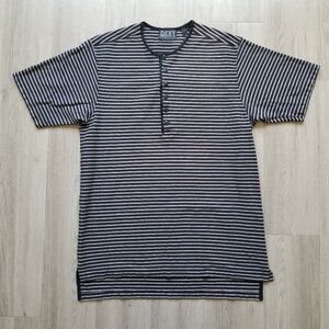 DKNY T-Shirt Men Small Stripes Button-Collar Vintage Made in Hong Kong Cotton